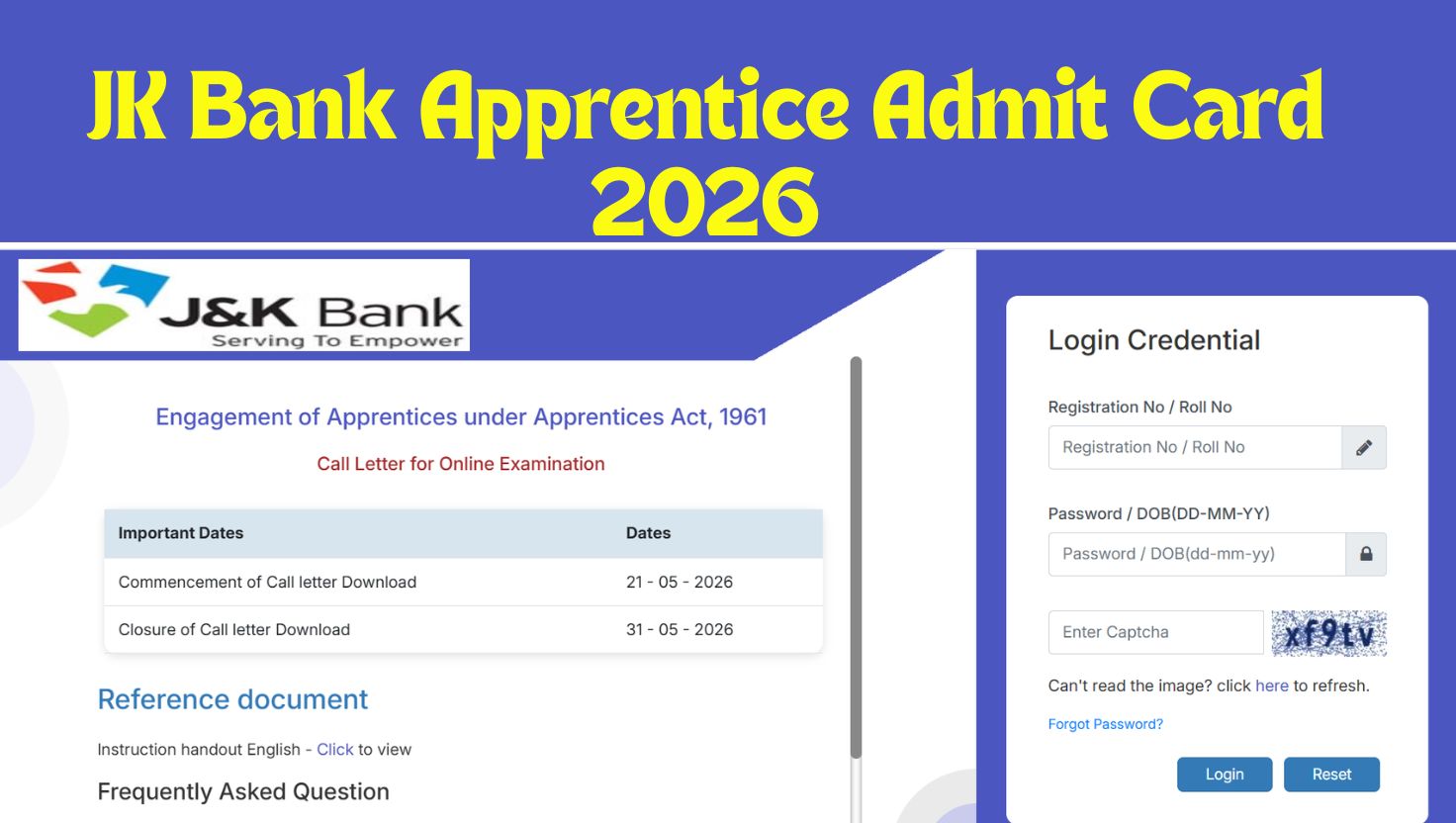 JK Bank Apprentice Admit Card 2026 Out