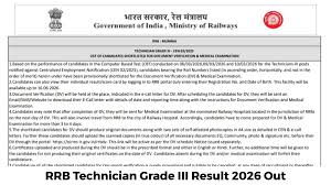 RRB Technician Grade 3 Result Out 2026