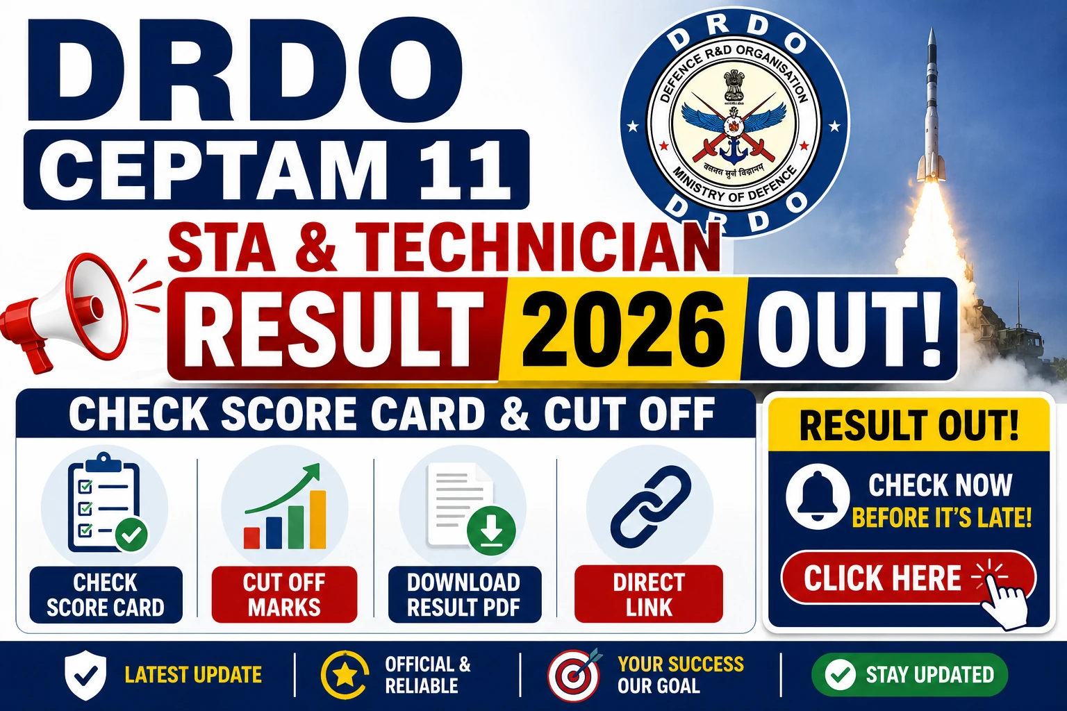 DRDO CEPTAM 11 STA and Technician Result 2026 OUT