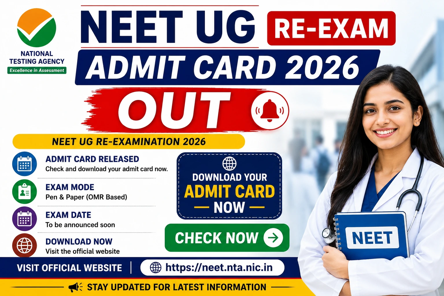 NEET UG Re-Exam Admit Card 2026 OUT