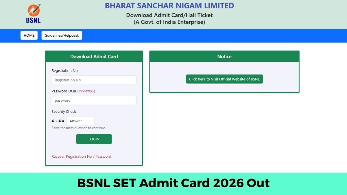 BSNL SET Admit Card 2026 Out