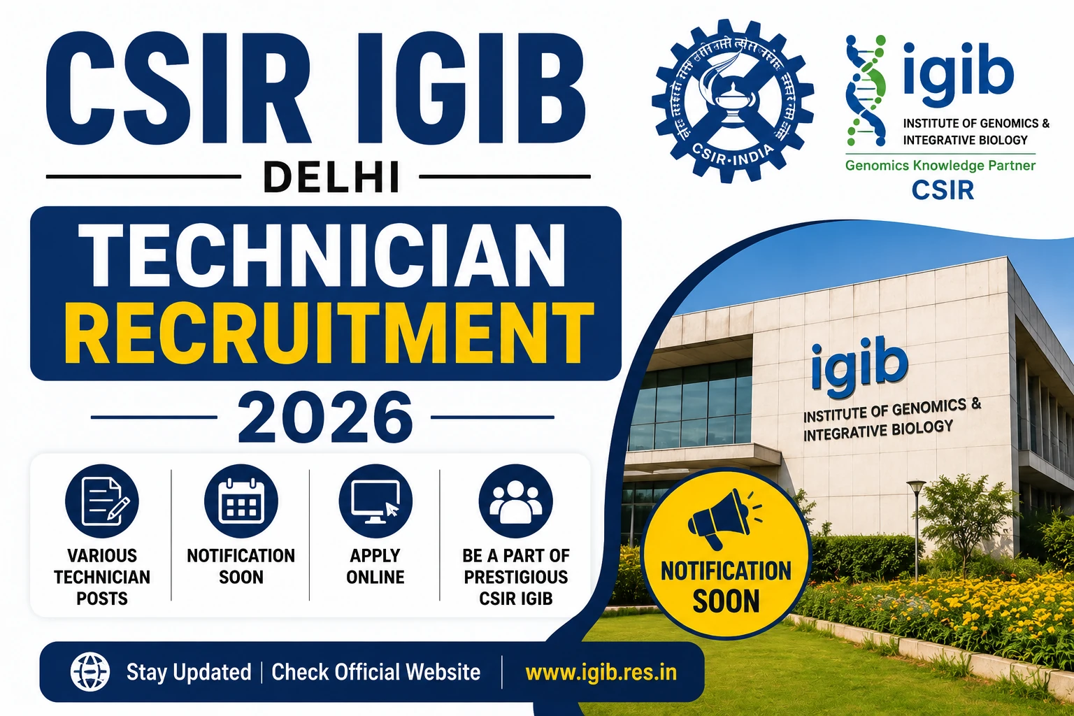 CSIR IGIB Delhi Technician Recruitment 2026